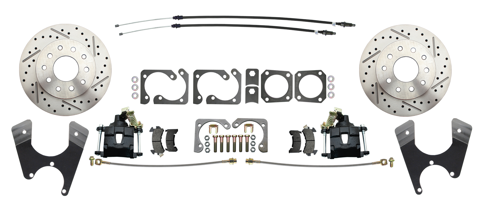 1964-1972 GM A Body  10/12 Rear Disc Brake Conversion Kit W/ Drilled & Slotted Rotors & Black Powder Coated Calipers