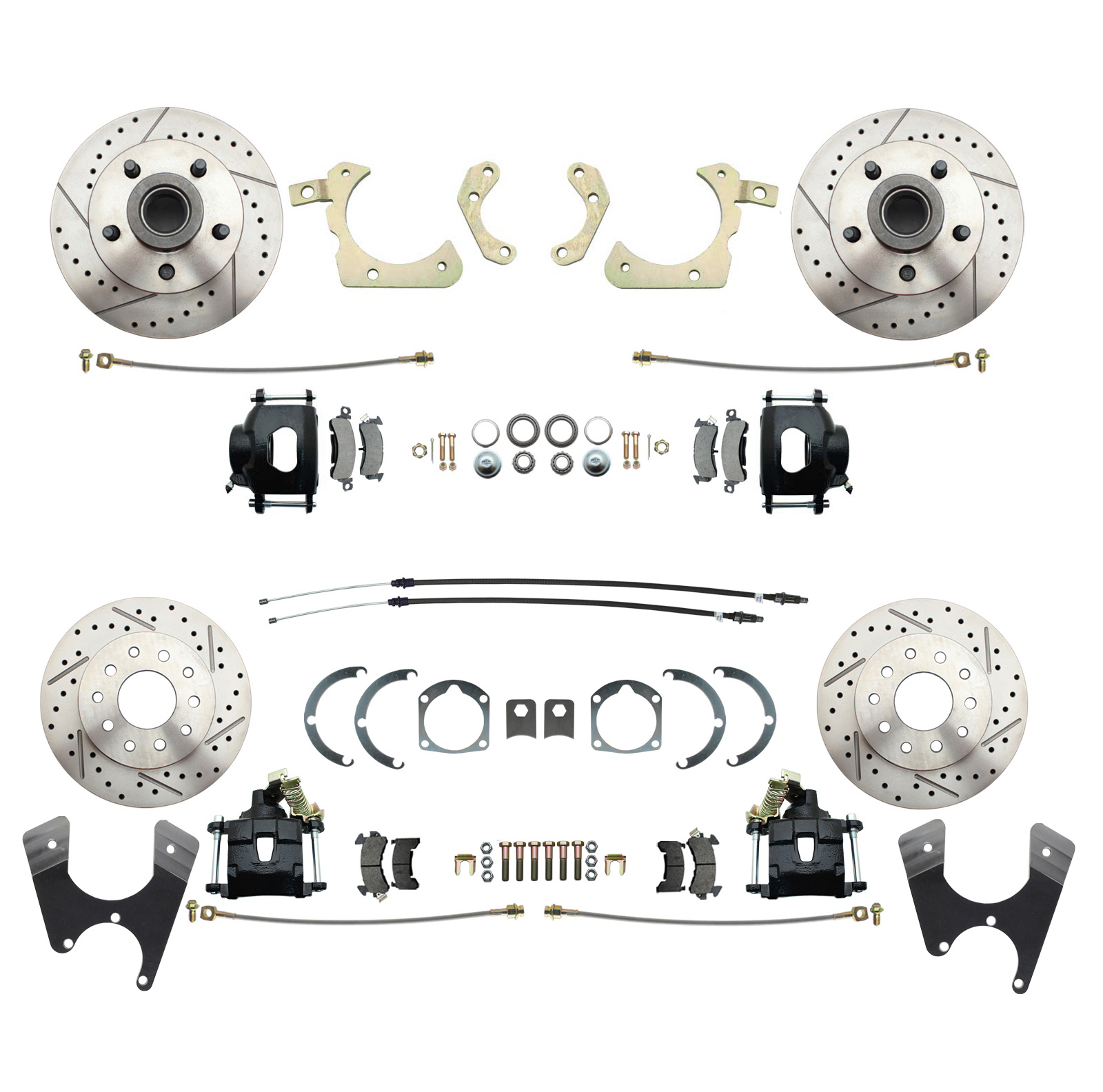 1955-1958 GM Full Size Front & Rear  Disc Brake Kit Black Powder Coated Calipers Drilled/Slotted Rotors (Impala, Bel Air, Biscayne)