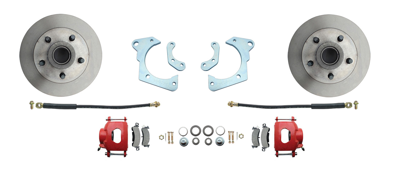 1959-1964 Full Size Chevy Complete Disc Brake Conversion Kit W/ Powder Coated Red Calipers