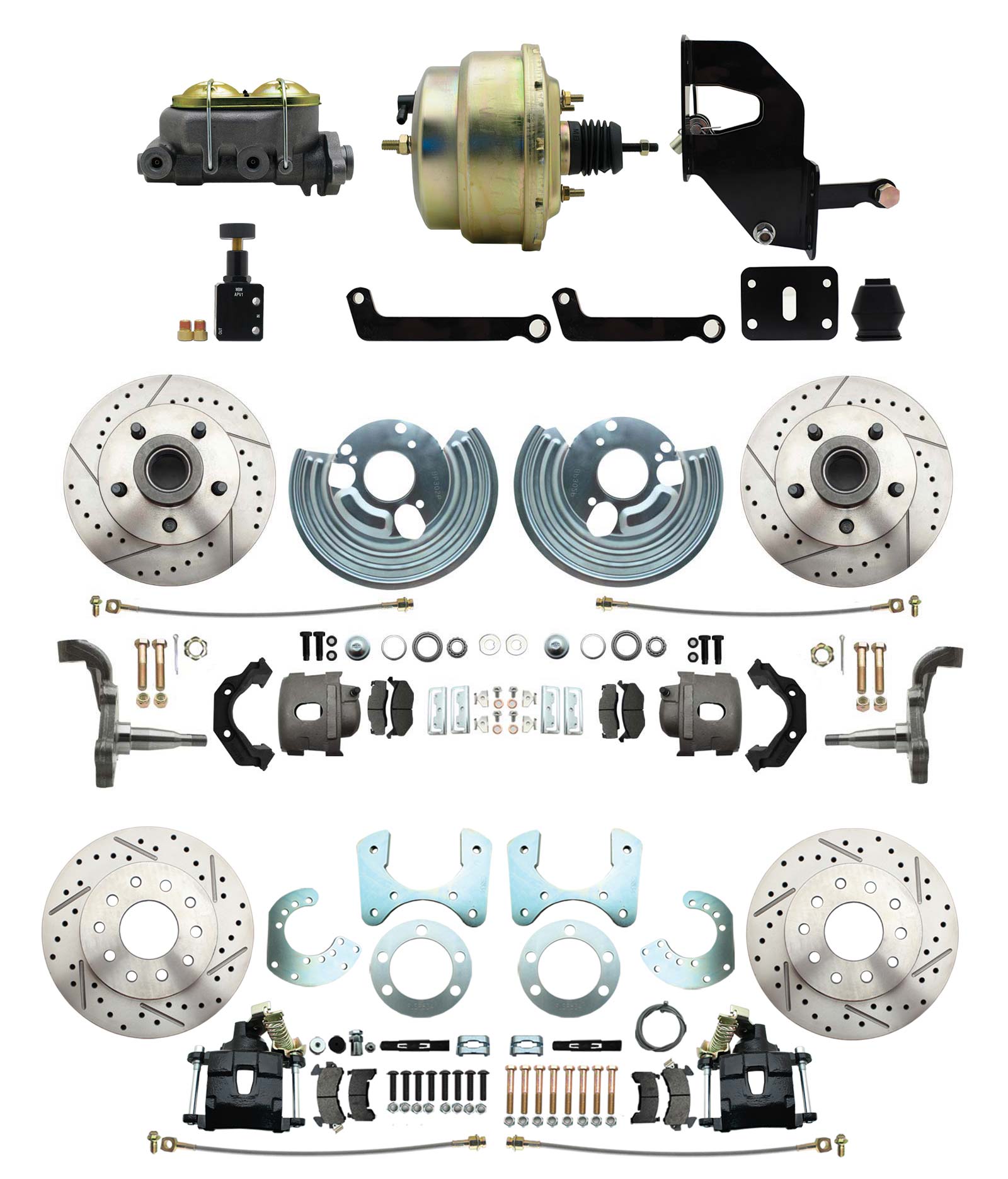 1962-2 Mopar B & E Body Front & Rear Disc Brake Conversion Kit W/ Drilled & Slotted Rotors ( Charger, Challenger, Coronet) W/ 8 Dual Zinc Booster Conversion Kit W/ Adjustable Valve