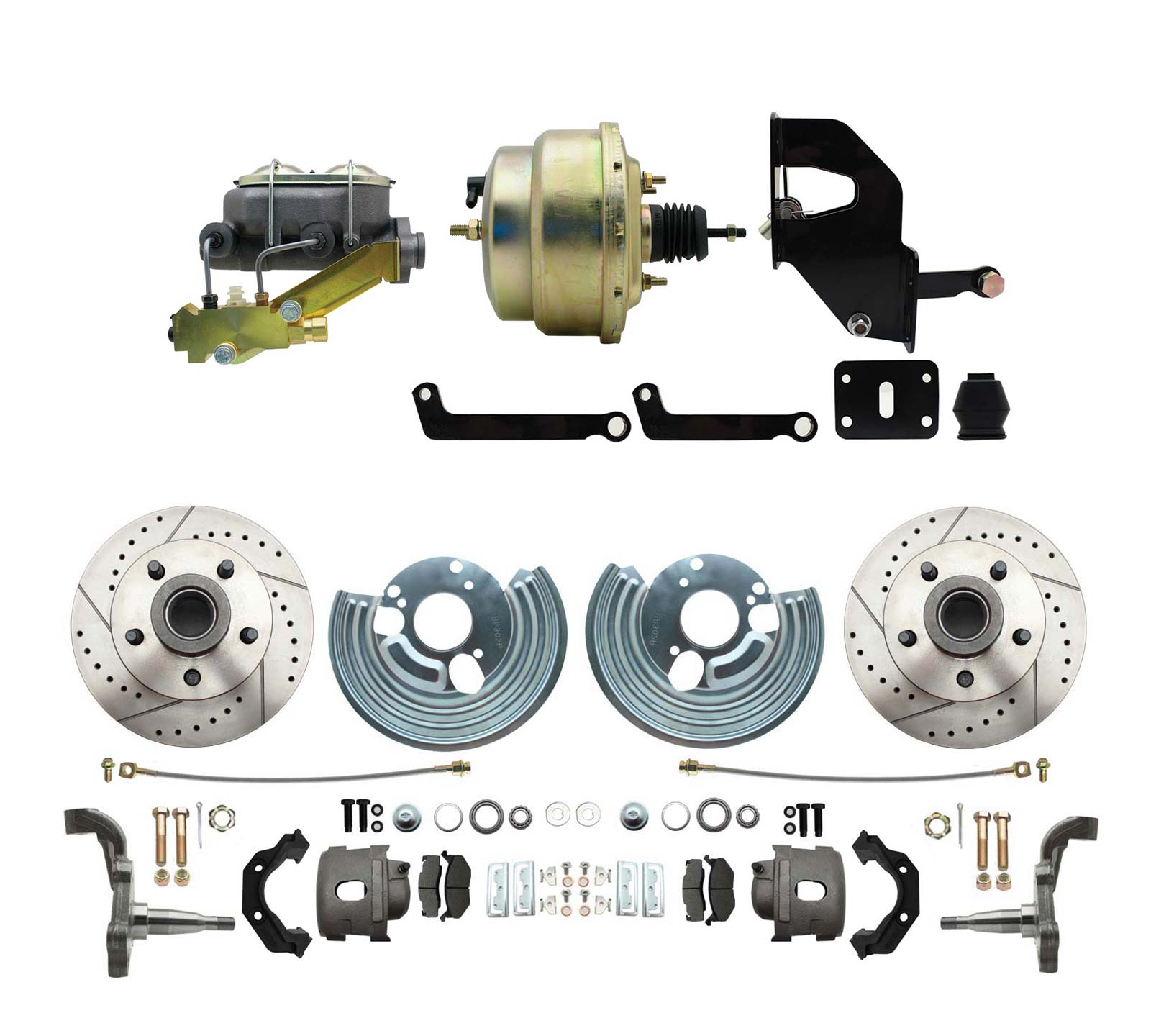 1962-1972 Mopar B & E Body  Front Disc Brake Conversion Kit W/ Drilled & Slotted Rotors ( Charger, Challenger, Coronet) W/ 8 Dual Zinc Booster Conversion Kit W/ Left Mount Proportioning Valve Kit