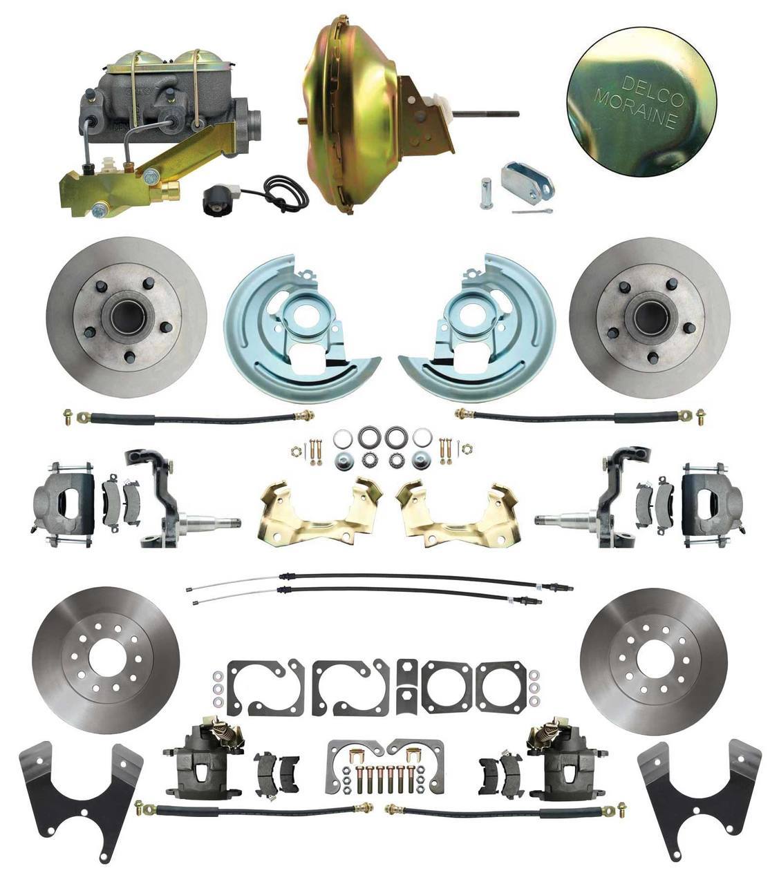 DBK64721012-DB-120- 1964-1972 GM A Body Front & Rear Power  Disc Brake Conversion Kit Standard Rotors W/ 11 Single Delco Moraine Stamped Zinc Booster Kit & Casting Number Master