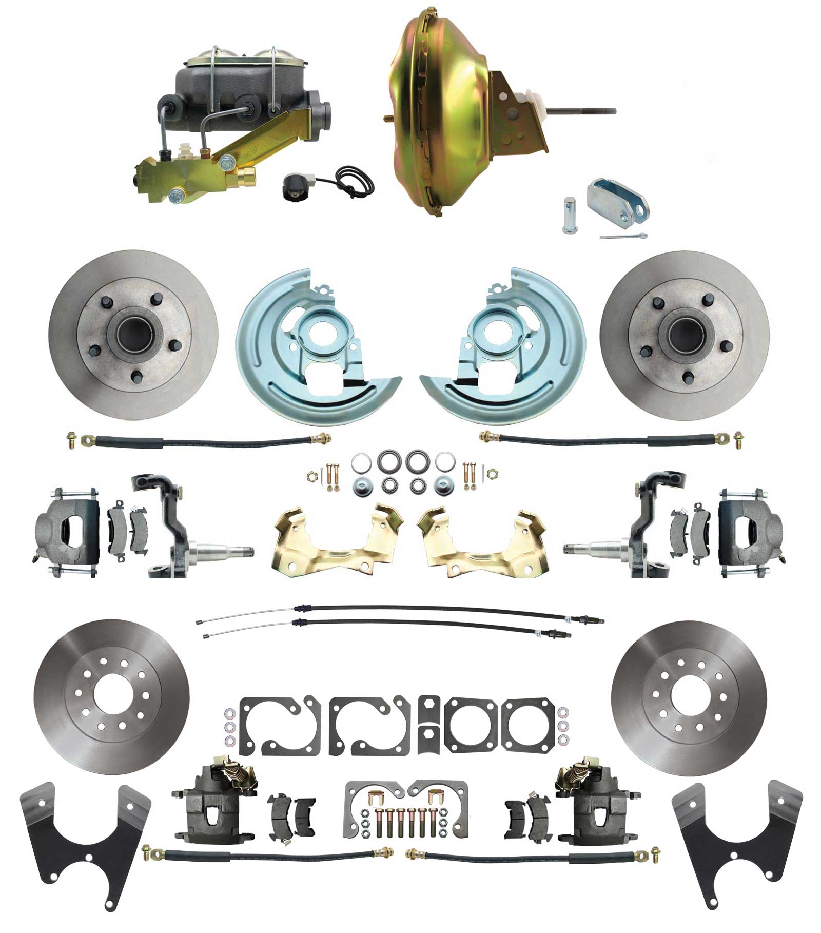 1964-1972 GM A Body Front & Rear Power Disc Brake Conversion Kit Standard Rotors W/ 11 Delco Stamped Booster Kit