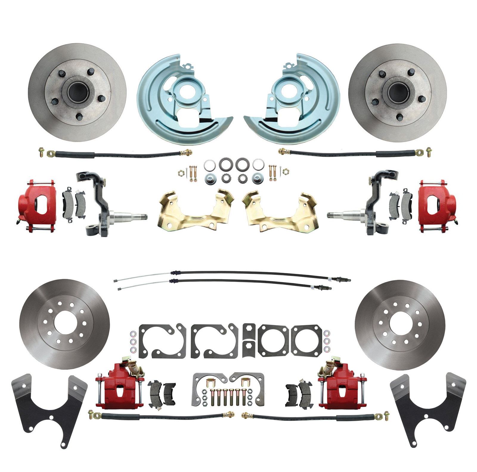 1964-1972 GM A Body (Chevelle, GTO, Cutlass) Stock Height Front & Rear Disc Brake Kit Red Calipers