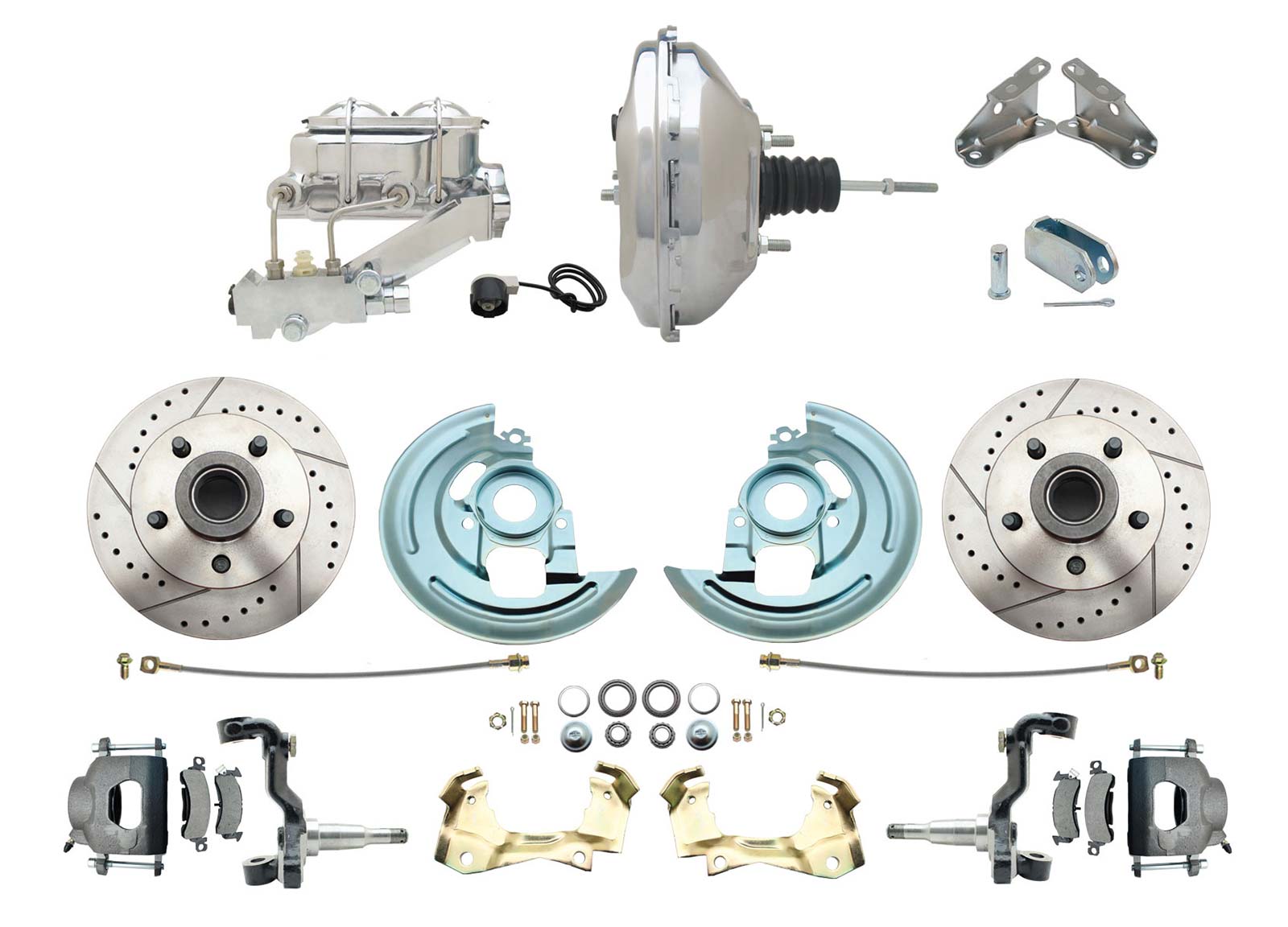 1964-1972 GM A Body Front Power Disc Brake Conversion Kit Drilled/ Slotted Rotors W/ 11 Chrome Booster Kit