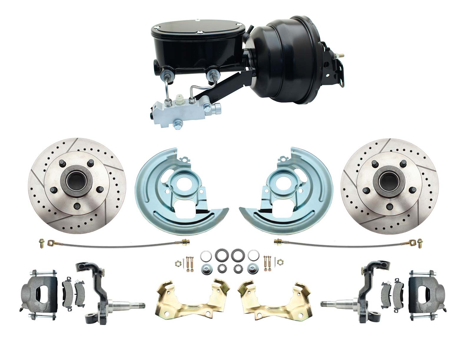 1964-1972 GM A Body Front Power Disc Brake Conversion Kit Drilled & Slotted Rotors W/ 8 Dual Wilwood Style Booster Kit