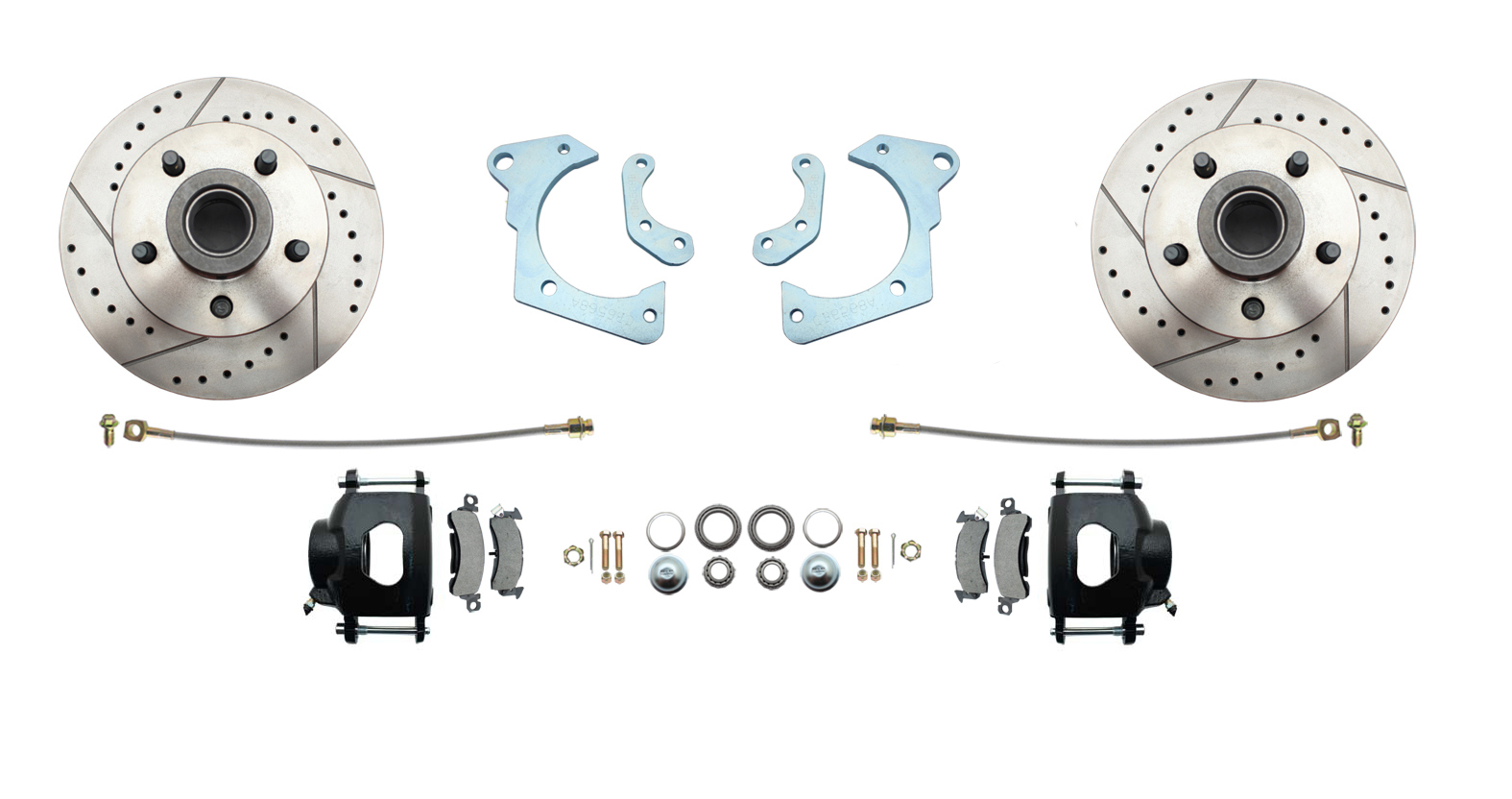 1965-1968 Full Size Chevy Complete Disc Brake Conversion Kit W/ Powder Coated Black Calipers & Drilled/ Slotted Rotors