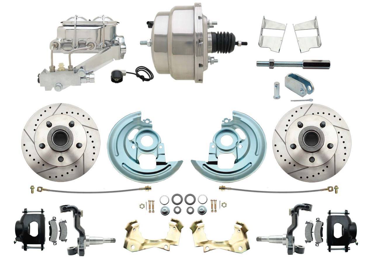 1967-1969 F Body 1968-1974 X Body Front Power Disc Brake Conversion Kit Drilled & Slotted & Powder Coated Black Calipers Rotors W/ 8 Dual Chrome Booster Kit