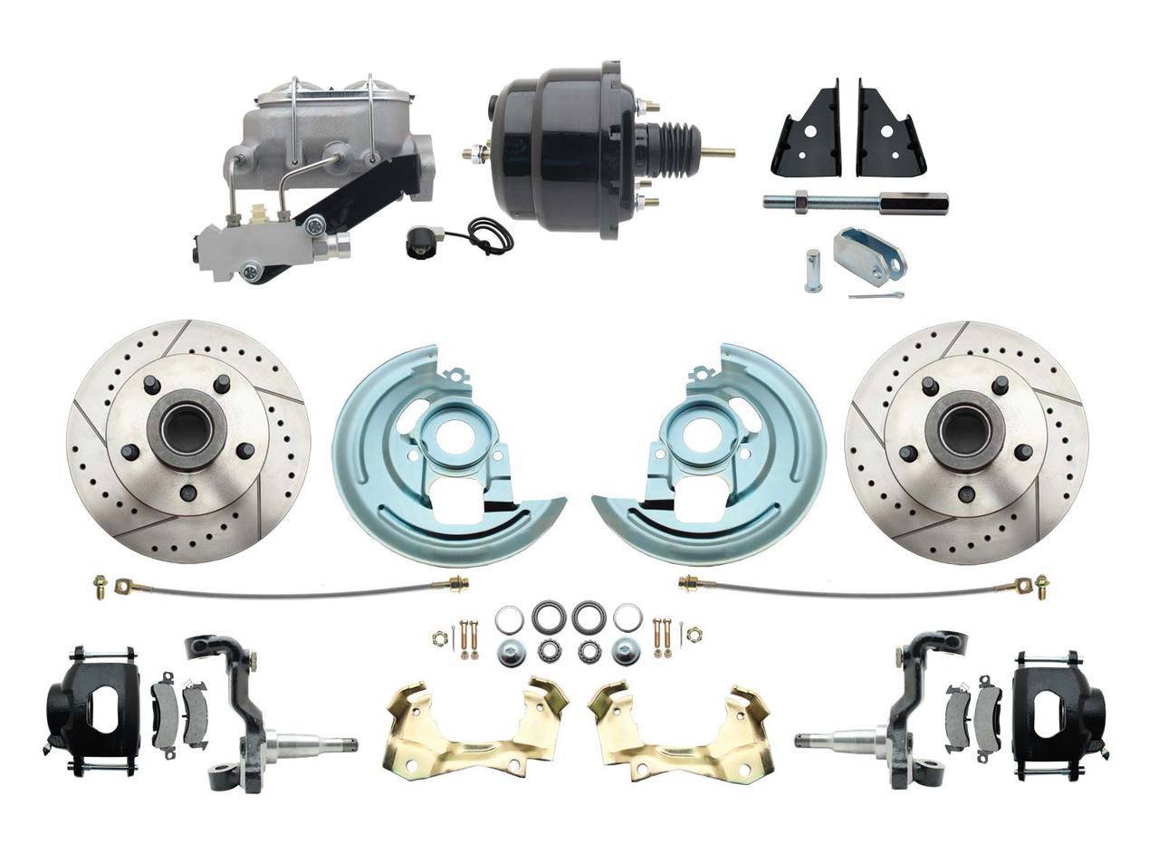 1967-1969 F Body 1968-1974 X Body Front Power Disc Brake Conversion Kit Drilled & Slotted & Powder Coated Black Calipers Rotors W/ 8 Dual Powder Coated Black Booster Kit