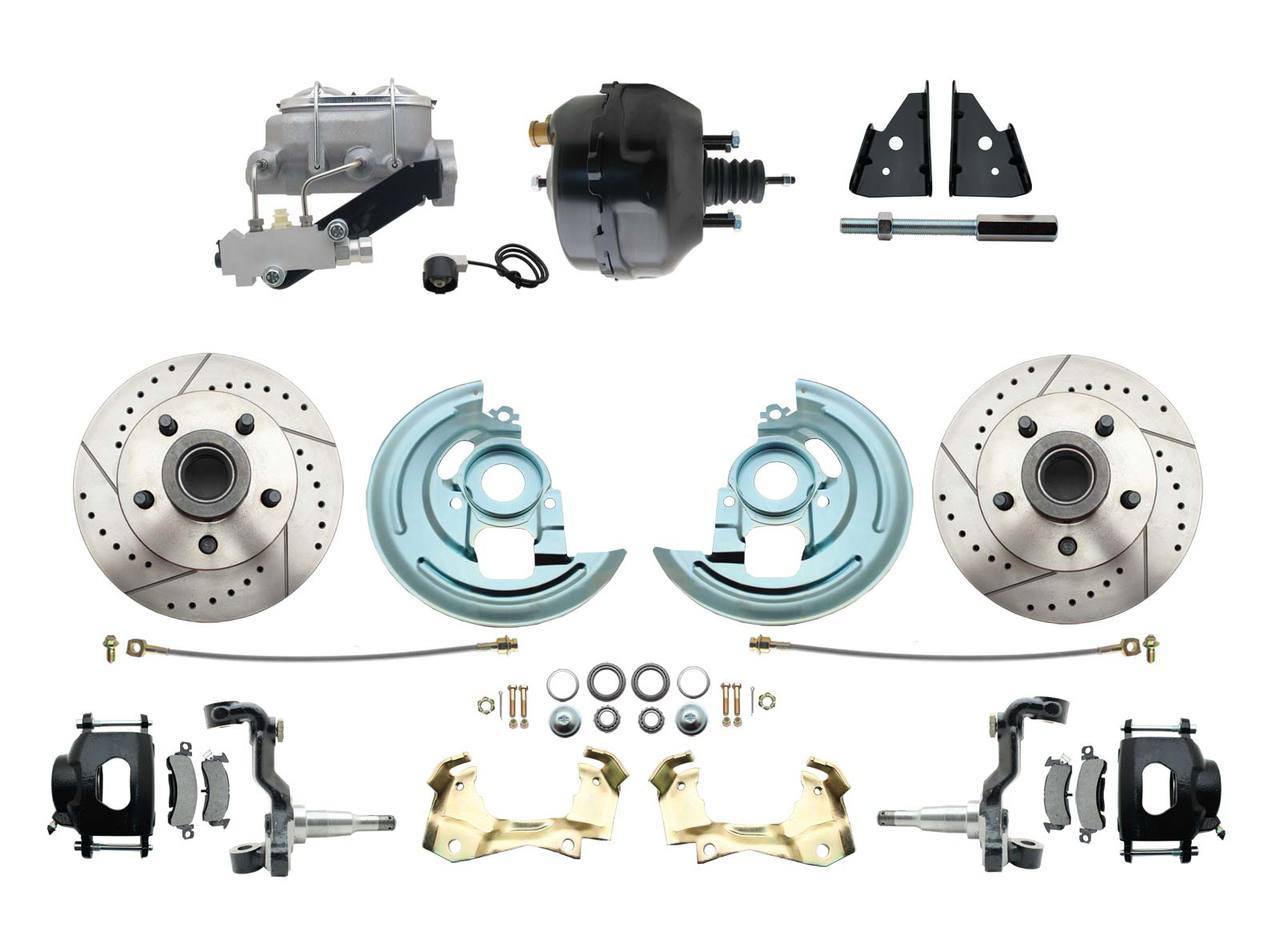 1967-1969 F Body 1968-1974 X Body Front Power Disc Brake Conversion Kit Drilled & Slotted & Powder Coated Black Calipers Rotors 9 Dual Powder Coated Black Booster Kit