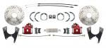  Rear GM 1955-1968 Full Size 10/12 Bolt Pattern Disc Brake Conversion Kit  With E-Brake Drilled/Slotted Rotors & Powder Coated Red Calipers