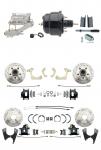 1955-1958 GM Full Size Front & Rear Power Disc Brake Kit Black Powder Coated Calipers Drilled/Slotted Rotors (Impala,  Bel Air,  Biscayne) & 8" Dual Powder Coated Black Booster Conversion Kit W/ Chrome Flat Top Master Cyli