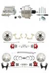 1955-1958 GM Full Size Front & Rear Power Disc Brake Kit Red Powder Coated Calipers Drilled/Slotted Rotors (Impala,  Bel Air,  Biscayne) & 8" Dual Chrome Booster Conversion Kit W/ Flat Top Chrome Master Cylinder Bottom Mou