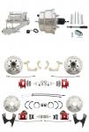 1955-1958 GM Full Size Front & Rear Power Disc Brake Kit Red Powder Coated Calipers Drilled/Slotted Rotors (Impala,  Bel Air,  Biscayne) & 8" Dual Chrome Booster Conversion Kit W/ Flat Top Chrome Master Cylinder Left Mount