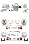 1955-1958 GM Full Size Front & Rear Power Disc Brake Kit Red Powder Coated Calipers Drilled/Slotted Rotors (Impala,  Bel Air,  Biscayne) & 8" Dual Stainless Steel Booster Conversion Kit W/ Chrome Flat Top Master Cylinder L