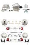 1955-1958 GM Full Size Front & Rear Power Disc Brake Kit Red Powder Coated Calipers Drilled/Slotted Rotors (Impala,  Bel Air,  Biscayne) & 8" Dual Stainless Steel Booster Conversion Kit W/ Chrome Master Cylinder Left Mount