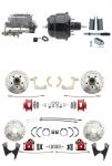 1955-1958 GM Full Size Front & Rear Power Disc Brake Kit Red Powder Coated Calipers Drilled/Slotted Rotors (Impala,  Bel Air,  Biscayne) & 8" Dual Powder Coated Black Booster Conversion Kit W/ Aluminum Master Cylinder Bott