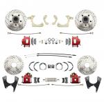 1955-1958 GM Full Size Front & Rear  Disc Brake Kit Red Powder Coated Calipers Drilled/Slotted Rotors (Impala,  Bel Air,  Biscayne)