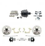 1959-1964 GM Full Size Front Disc Brake Kit (Impala,  Bel Air,  Biscayne) & 8" Dual Powder Coated Black Booster Conversion Kit W/ Chrome Master Cylinder Bottom Mount Disc/ Drum Proportioning Valve Kit