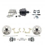 1959-1964 GM Full Size Front Disc Brake Kit (Impala,  Bel Air,  Biscayne) & 8" Dual Powder Coated Black Booster Conversion Kit W/ Chrome Master Cylinder Left Mount Disc/ Drum Proportioning Valve Kit