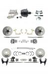 1959-1964 GM Full Size Front & Rear Power Disc Brake Kit (Impala,  Bel Air,  Biscayne) & 8" Dual Powder Coated Black Booster Conversion Kit W/ Chrome Flat Top Master Cylinder Left Mount Disc/ Drum Proportioning Valve Kit