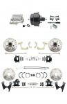 1959-1964 GM Full Size Front & Rear Power Disc Brake Kit Black Powder Coated Calipers Drilled/Slotted Rotors (Impala,  Bel Air,  Biscayne) & 8" Dual Powder Coated Black Booster Conversion Kit W/ Chrome Flat Top Master Cyli