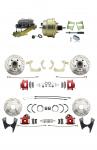 1959-1964 GM Full Size Front & Rear Power Disc Brake Kit Red Powder Coated Calipers Drilled/Slotted Rotors (Impala,  Bel Air,  Biscayne) & 8" Dual Zinc Booster Conversion Kit W/ Cast Iron Master Cylinder Left Mount Disc/ D