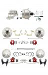 1959-1964 GM Full Size Front & Rear Power Disc Brake Kit Red Powder Coated Calipers Drilled/Slotted Rotors (Impala,  Bel Air,  Biscayne) & 8" Dual Chrome Booster Conversion Kit W/ Chrome Master Cylinder Left Mount Disc/ Dr