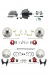 1959-1964 GM Full Size Front & Rear Power Disc Brake Kit Red Powder Coated Calipers Drilled/Slotted Rotors (Impala,  Bel Air,  Biscayne) & 8" Dual Powder Coated Black Booster Conversion Kit W/ Aluminum Master Cylinder Bott