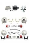 1959-1964 GM Full Size Front & Rear Power Disc Brake Kit Red Powder Coated Calipers Drilled/Slotted Rotors (Impala,  Bel Air,  Biscayne) & 8" Dual Powder Coated Black Booster Conversion Kit W/ Chrome Master Cylinder Bottom