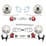 1959-1964 Full Size Chevy Complete Disc Brake Conversion Kit W/ Powder Coated Red Calipers & Drilled/ Slotted Rotors