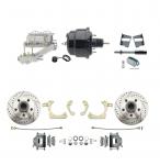 1959-1964 GM Full Size Disc Brake Kit Drilled/Slotted Rotors (Impala,  Bel Air,  Biscayne) & 8" Dual Powder Coated Black Booster Conversion Kit W/ Chrome Master Cylinder Left Mount Disc/ Drum Proportioning Valve Kit