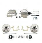 1959-1964 GM Full Size Front Disc Brake Kit Black Powder Coated Calipers Drilled/Slotted Rotors (Impala,  Bel Air,  Biscayne) & 8" Dual Chrome Booster Conversion Kit W/ Chrome Master Cylinder Bottom Mount Disc/ Drum Proportionin