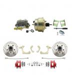 1959-1964 GM Full Size Front Disc Brake Kit Red Powder Coated Calipers Drilled/Slotted Rotors (Impala,  Bel Air,  Biscayne) & 8" Dual Zinc Booster Conversion Kit W/ Cast Iron Master Cylinder Bottom Mount Disc/ Drum Proportioning