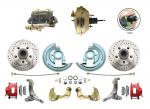 1962-1967 Nova Power Disc Brake Conversion Kit Drilled & Slotted Rotors Powder Coated Red Calipers W/ 9" 3 Stud Booster