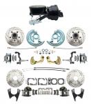 1964-1972 GM A Body Front & Rear Power Disc Brake Conversion Kit Drilled & Slotted Rotors W/ 8"Dual Zinc Booster Kit W/ Wilwood Style 8" Dual Powder Coated Black Booster Kit