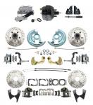 1964-1972 GM A Body Front & Rear Power Disc Brake Conversion Kit Drilled & Slotted Rotors W/ 9" Dual Powder Coated Black Booster Kit