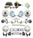 1964-1972 GM A Body Front & Rear Power Disc Brake Conversion Kit Drilled & Slotted & Powder Coated Black Calipers Rotors W/9" Dual Zinc Booster Kit