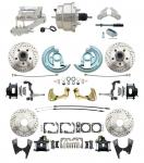 1964-1972 GM A Body Front & Rear Power Disc Brake Conversion Kit Drilled & Slotted & Powder Coated Black Calipers Rotors W/8" Dual Chrome Flat Top Booster Kit