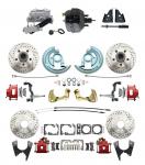1964-1972 GM A Body Front & Rear Power Disc Brake Conversion Kit Drilled & Slotted & Powder Coated Red Calipers Rotors 9" Dual Powder Coated Black Booster Kit