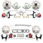 1964-1972 GM A Body (Chevelle,  GTO,  Cutlass) 2" Drop Front & Rear Disc Brake Kit W/ Drilled & Slotted Rotors Red Calipers