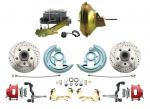 1964-1972 GM A Body Front Power Disc Brake Conversion Kit Drilled & Slotted & Powder Coated Red Calipers Rotors W/ 11" Delco Stamped Booster Kit