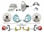 1964-1972 GM A Body Front Power Disc Brake Conversion Kit Drilled/ Slotted Rotors Powder Coated Red Calipers W/ 11" Chrome Booster Kit