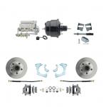 1965-1968 GM Full Size Front Disc Brake Kit (Impala,  Bel Air,  Biscayne) & 8" Dual Powder Coated Black Booster Conversion Kit W/ Chrome Flat Top Master Cylinder Bottom Mount Disc/ Drum Proportioning Valve Kit