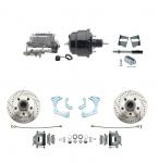 1965-1968 GM Full Size Disc Brake Kit Drilled/Slotted Rotors (Impala,  Bel Air,  Biscayne) & 8" Dual Powder Coated Black Booster Conversion Kit W/ Aluminum Master Cylinder Bottom Mount Disc/ Drum Proportioning Valve Kit