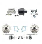 1965-1968 GM Full Size Disc Brake Kit Drilled/Slotted Rotors (Impala,  Bel Air,  Biscayne) & 8" Dual Powder Coated Black Booster Conversion Kit W/ Chrome Flat Top Master Cylinder Bottom Mount Disc/ Drum Proportioning Valve Kit
