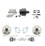 1965-1968 GM Full Size Disc Brake Kit Drilled/Slotted Rotors (Impala,  Bel Air,  Biscayne) & 8" Dual Powder Coated Black Booster Conversion Kit W/ Chrome Flat Top Master Cylinder Left Mount Disc/ Drum Proportioning Valve Kit