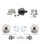 1965-1968 GM Full Size Disc Brake Kit Drilled/Slotted Rotors (Impala,  Bel Air,  Biscayne) & 8" Dual Powder Coated Black Booster Conversion Kit W/ Chrome Master Cylinder Bottom Mount Disc/ Drum Proportioning Valve Kit