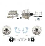 1965-1968 GM Full Size Front Disc Brake Kit Black Powder Coated Calipers Drilled/Slotted Rotors (Impala,  Bel Air,  Biscayne) & 8" Dual Chrome Booster Conversion Kit W/ Chrome Master Cylinder Bottom Mount Disc/ Drum Proportionin