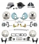 1967-1969 Camaro/ Firebird & 1968-1974 Chevy Nova Front & Rear Power Disc Brake Conversion Kit Drilled & Slotted Rotors W/ 9" Dual Powder Coated Black Booster Kit
